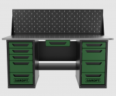 Верстак двухтумбовый 4 ящиков /5 ящиков с экраном и ящиком, 1800*700 зеленый GAROPT, GT1800Y1Y4Y5PP.green