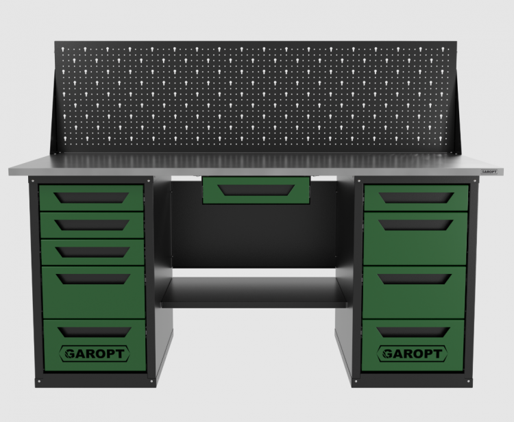 Верстак двухтумбовый 4 ящиков /5 ящиков с экраном и ящиком, 1800*700 зеленый GAROPT, GT1800Y1Y4Y5PP.green Верстак двухтумбовый 4 ящиков /5 ящиков с экраном и ящиком, 1800*700 зеленый GAROPT, GT1800Y1Y4Y5PP.green