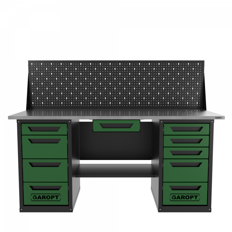 Верстак двухтумбовый 4 ящиков /5 ящиков с экраном и ящиком, 1800*700 зеленый GAROPT, GT1800Y1Y4Y5PP.green