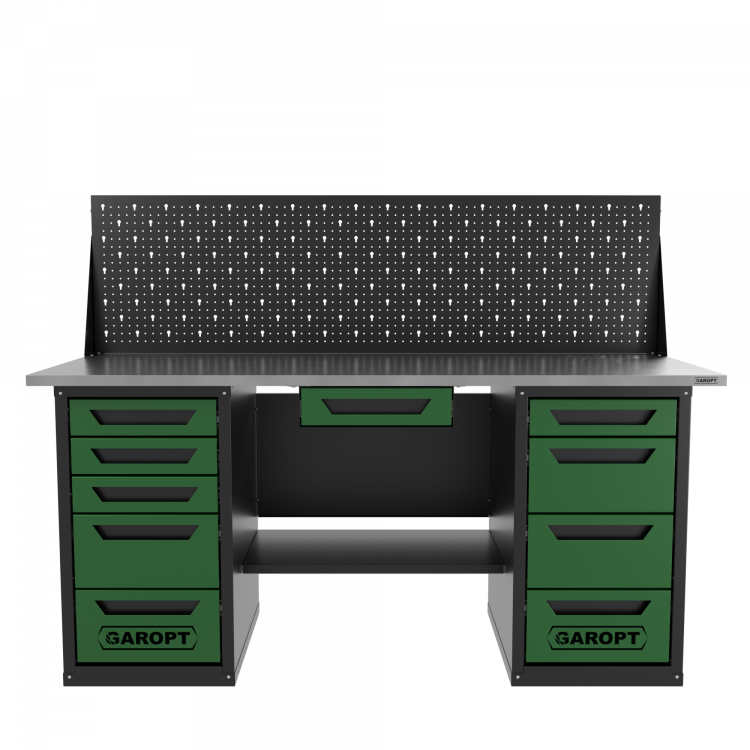 Верстак двухтумбовый 4 ящиков /5 ящиков с экраном и ящиком, 1800*700 зеленый GAROPT, GT1800Y1Y4Y5PP.green