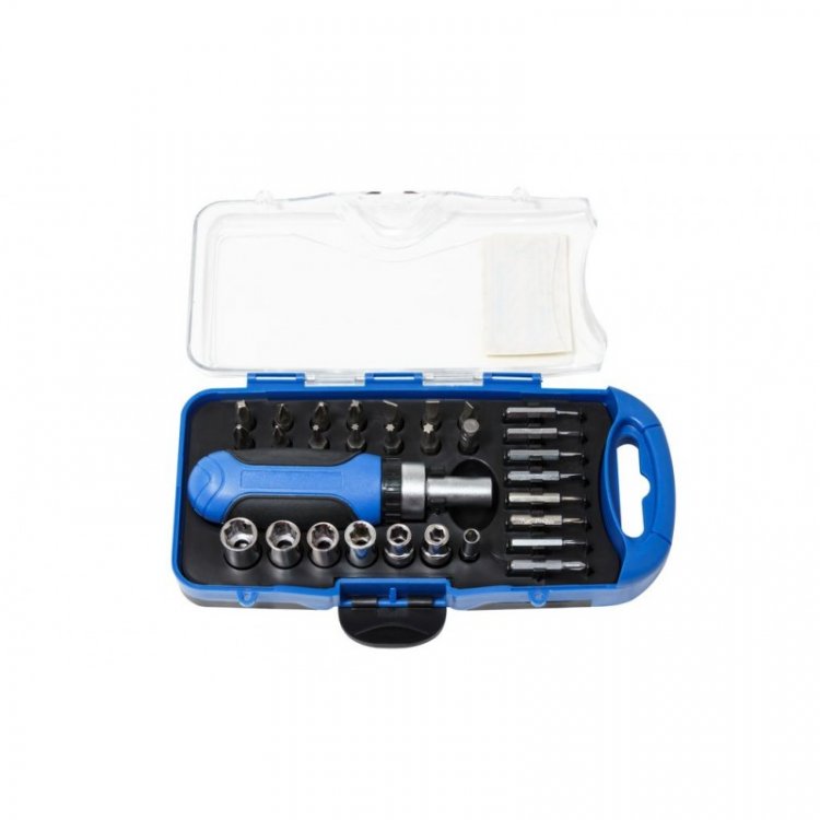 Отвертка реверсивная с набором бит и головок, 30пр., в пластиковом футляре Отвертка реверсивная с набором бит и головок, 30пр., в пластиковом футляре