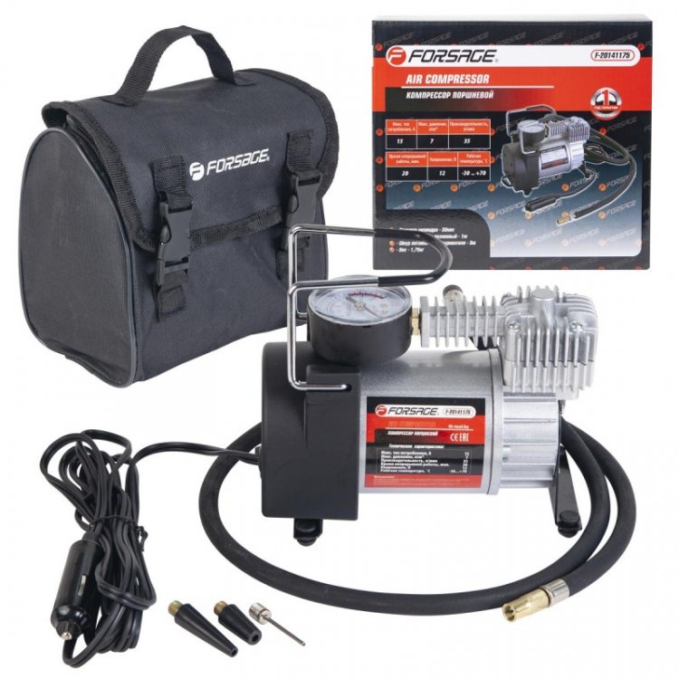 Компрессор поршневой автомобильный F-20141175 "FORSAGE" (35л/мин, 15А) 12V Компрессор поршневой автомобильный F-20141175 "FORSAGE" (35л/мин, 15А) 12V