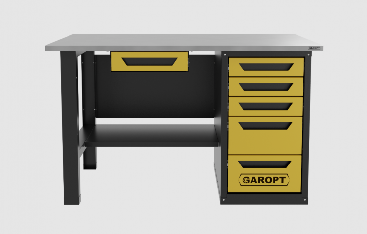 Верстак с ящиком однотумбовый 5 ящиков, желтый 1400*700 Garopt, GT1400STY1Y5.yell