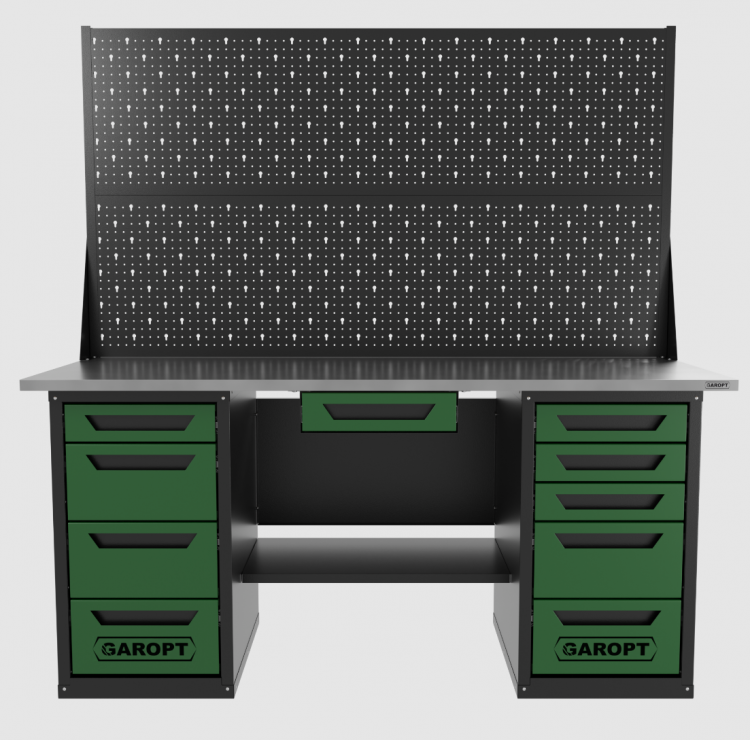 Верстак двухтумбовый 4 ящиков /5 ящиков с двумя экранами и ящиком, 1800*700 зеленый GAROPT, GT1800Y1Y4Y5PP2.green Верстак двухтумбовый 4 ящиков /5 ящиков с двумя экранами и ящиком, 1800*700 зеленый GAROPT, GT1800Y1Y4Y5PP2.green