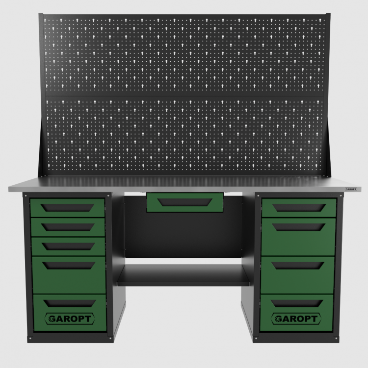 Верстак двухтумбовый 4 ящиков /5 ящиков с двумя экранами и ящиком, 1800*700 зеленый GAROPT, GT1800Y1Y4Y5PP2.green Верстак двухтумбовый 4 ящиков /5 ящиков с двумя экранами и ящиком, 1800*700 зеленый GAROPT, GT1800Y1Y4Y5PP2.green