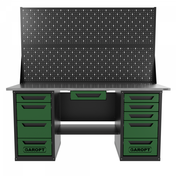 Верстак двухтумбовый 4 ящиков /5 ящиков с двумя экранами и ящиком, 1800*700 зеленый GAROPT, GT1800Y1Y4Y5PP2.green