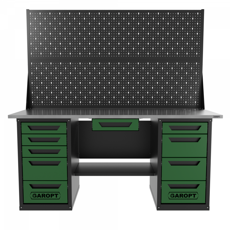 Верстак двухтумбовый 4 ящиков /5 ящиков с двумя экранами и ящиком, 1800*700 зеленый GAROPT, GT1800Y1Y4Y5PP2.green