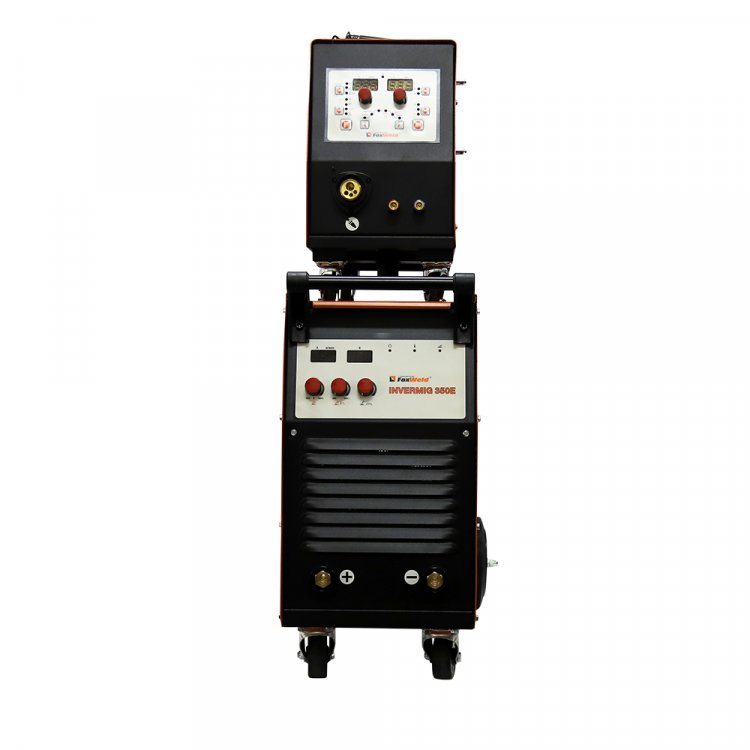 Сварочный полуавтомат Invermig 350E с отдельным МП  - Индустриальный 350А полуавтомат c синергетическим управлением 2-в-1. Сварочный ток 30-350 (MIG), 40-350(MMA). ПВ 100%. Напряжение 400В. Вес с упаковкой 62 кг. Комплектация: источник, МП, рукав газ