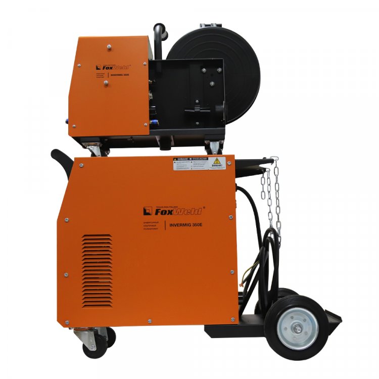 Сварочный полуавтомат Invermig 350E с отдельным МП  - Индустриальный 350А полуавтомат c синергетическим управлением 2-в-1. Сварочный ток 30-350 (MIG), 40-350(MMA). ПВ 100%. Напряжение 400В. Вес с упаковкой 62 кг. Комплектация: источник, МП, рукав газ