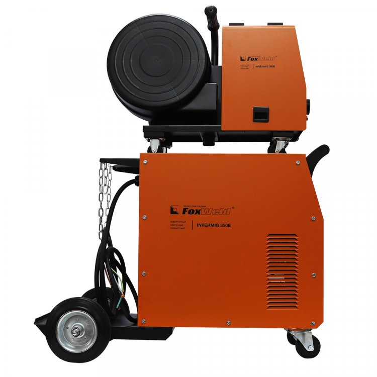 Сварочный полуавтомат Invermig 350E с отдельным МП  - Индустриальный 350А полуавтомат c синергетическим управлением 2-в-1. Сварочный ток 30-350 (MIG), 40-350(MMA). ПВ 100%. Напряжение 400В. Вес с упаковкой 62 кг. Комплектация: источник, МП, рукав газ