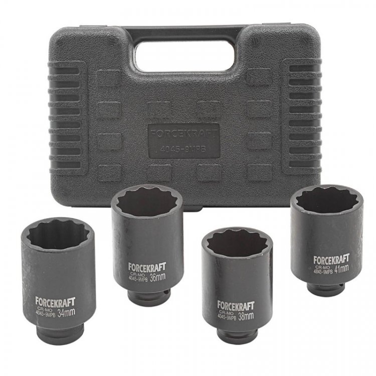 Набор головок ударных глубоких 4пр.1/2''(12-гр.)(34,36,38,41мм) в кейсе Набор головок ударных глубоких 4пр.1/2''(12-гр.)(34,36,38,41мм) в кейсе