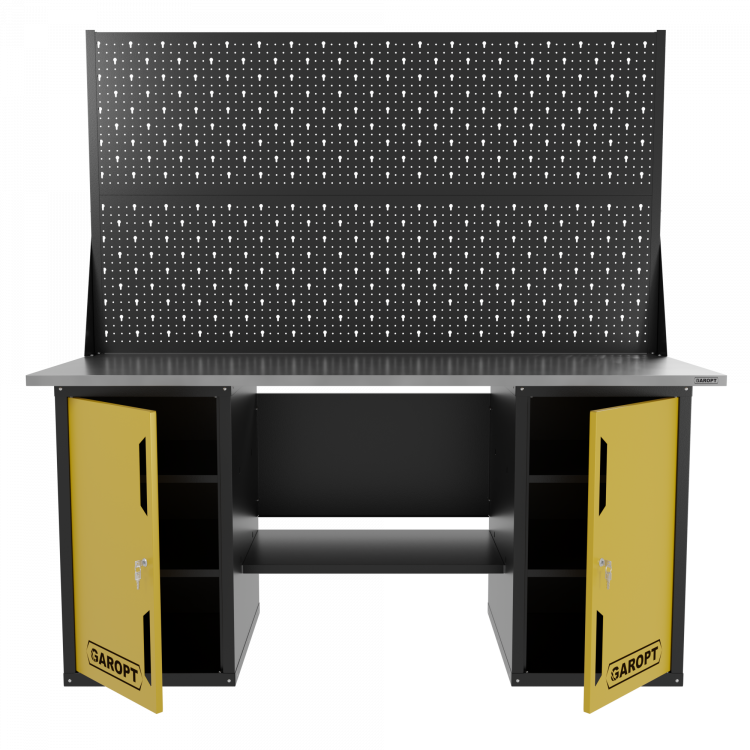 Верстак двухтумбовый с двумя экранами, желтый 1800*700 Garopt, GT1800DDPP2.yell