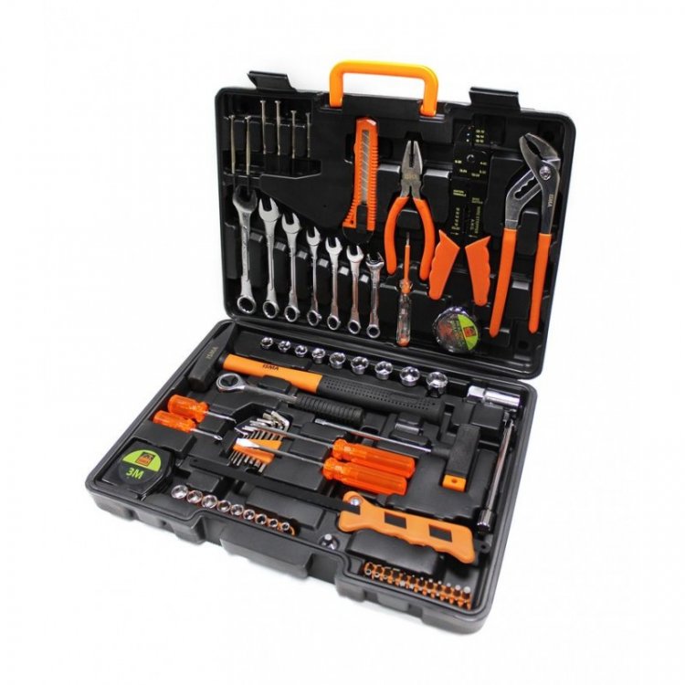 Набор инструментов 600 пр.1/4'' 3/8"(5-19мм, ключи:10-17мм,шарнирно-губцевый инстр.,отвертки,биты,молоток, ключи 6-е Г-обр.-е,расходник)