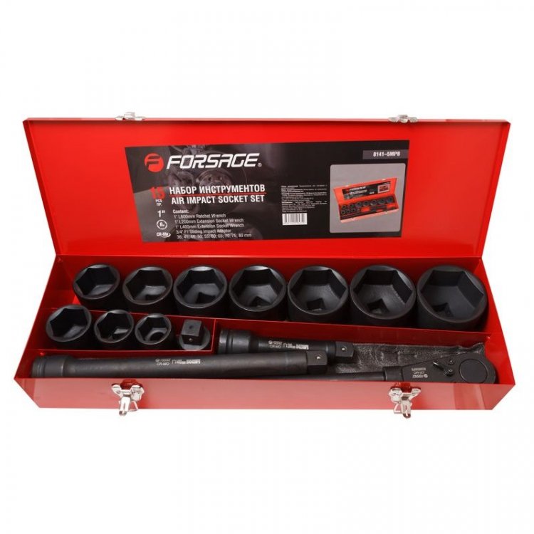 Набор инструментов ударных,15пр. 1" 6гр.(36,41,46,50,55,60,65,70,75,80мм),в метал. кейсе