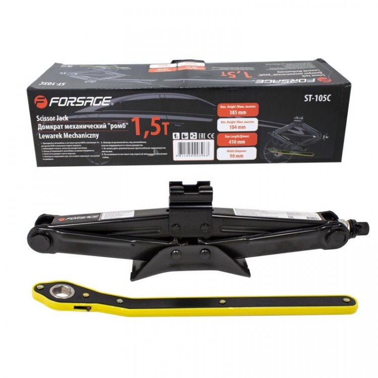 Домкрат механический "ромб" 1.5т ST-105С с трещоточной ручкой(h min 104мм, h max 385мм)