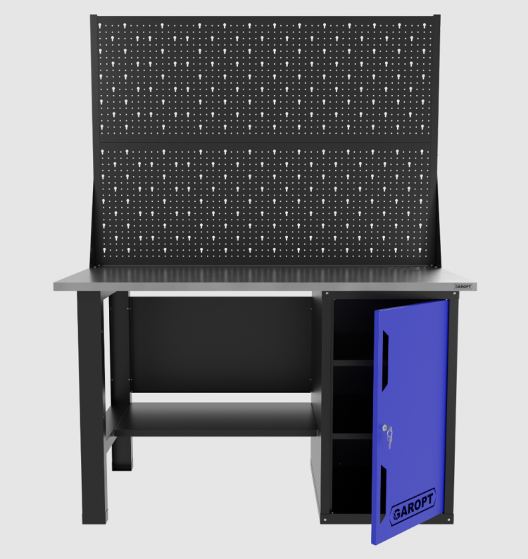 Верстак однотумбовый с двумя экранами 1400*700 GAROPT синий, GT1400STDPP2.blue