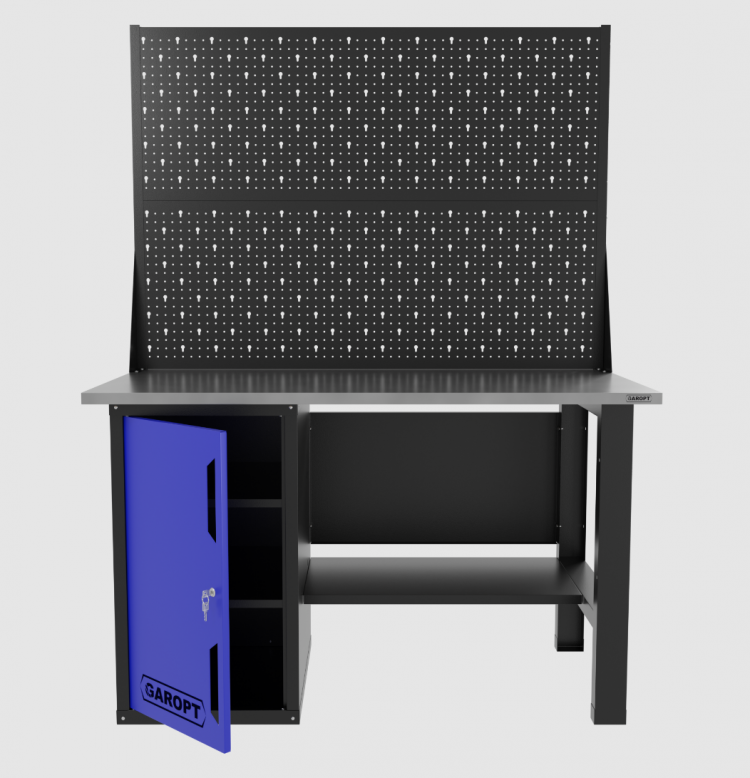 Верстак однотумбовый с двумя экранами 1400*700 GAROPT синий, GT1400STDPP2.blue