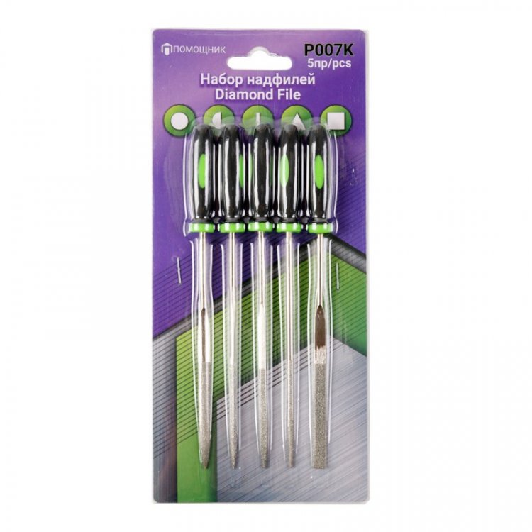 Набор надфилей разнопрофильных,5 пр.(3х160мм;круглый,полукруглый,плоский,треугольный),в блистере