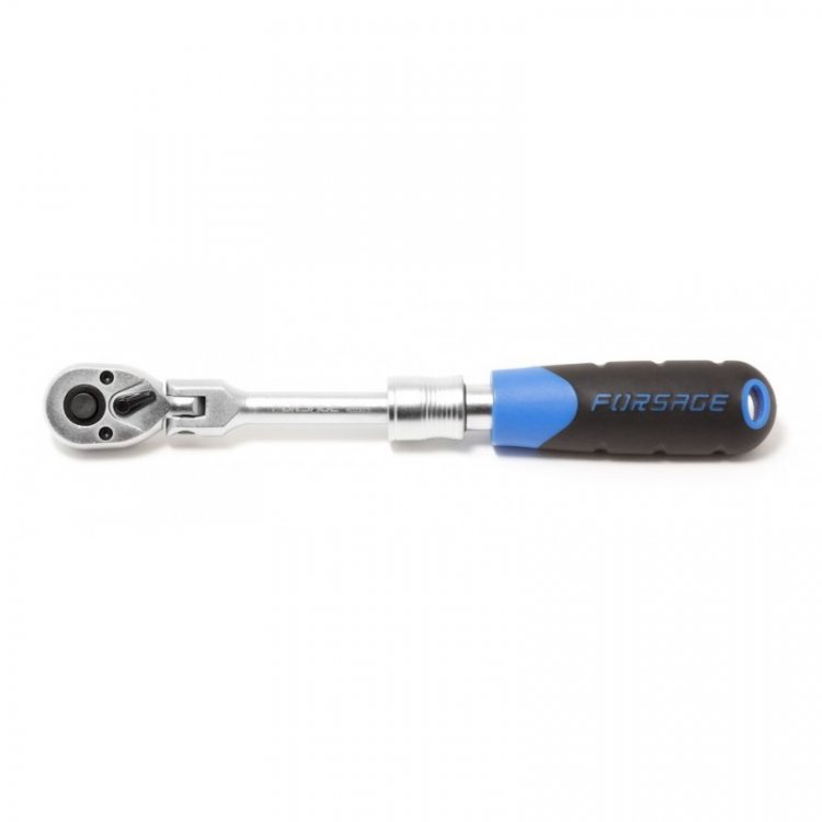 Трещотка реверсивная  шарнирная телескопическая с резиновой ручкой  1/4L185-230мм (72зуб.)