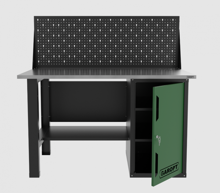 Верстак однотумбовый с экраном 1400*700 GAROPT зеленый, GT1400STDPP.green