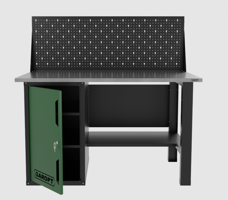 Верстак однотумбовый с экраном 1400*700 GAROPT зеленый, GT1400STDPP.green