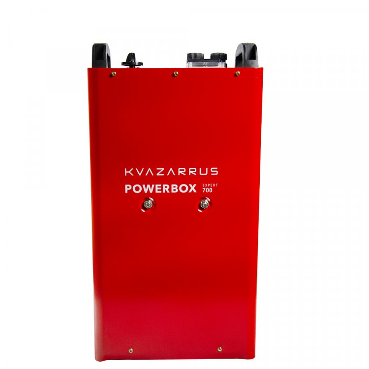 Пуско-зарядное устройство KVAZARRUS PowerBox 700 - Напряж.пит -220В/50Гц, Мах. потреб мощ. - 1.7заряд/12старт, Мин. ёмкость заряж. аккум 12/24В -20АЧ, номинал ЁЗК 12/24В - 60-900АЧ, Мах ток заряда 12/24В - 60А, напряж. заряда 12/24В - 14.5-14.8/29-29