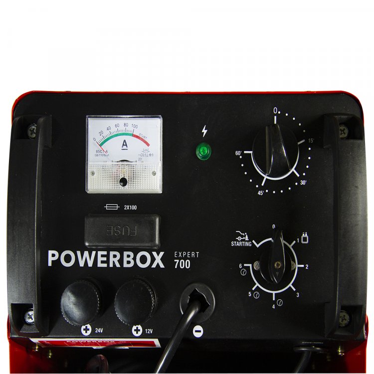 Пуско-зарядное устройство KVAZARRUS PowerBox 700 - Напряж.пит -220В/50Гц, Мах. потреб мощ. - 1.7заряд/12старт, Мин. ёмкость заряж. аккум 12/24В -20АЧ, номинал ЁЗК 12/24В - 60-900АЧ, Мах ток заряда 12/24В - 60А, напряж. заряда 12/24В - 14.5-14.8/29-29