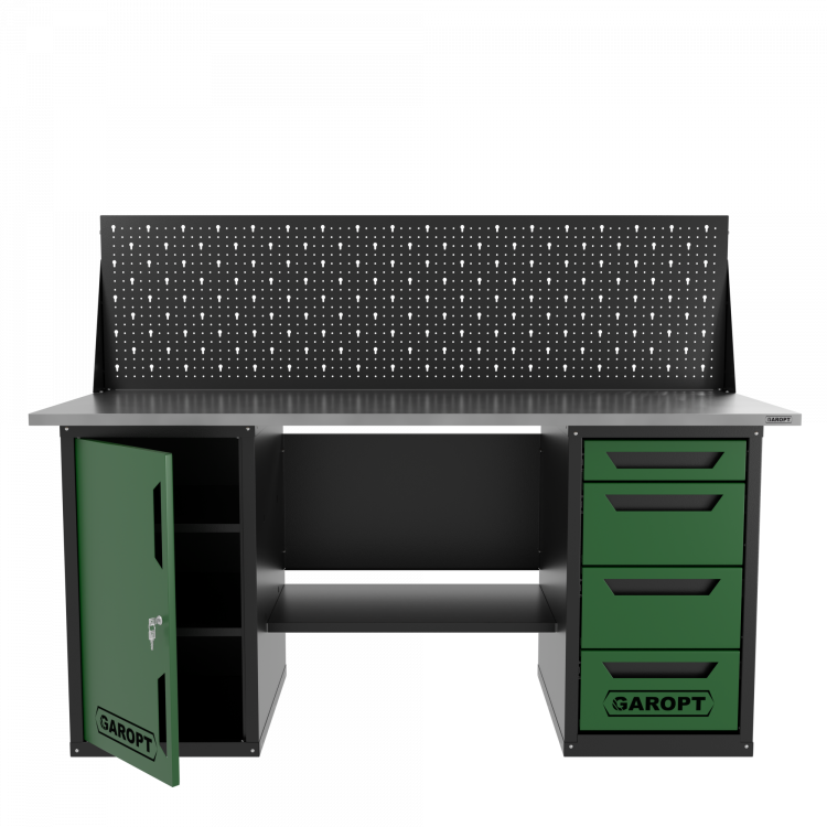 Верстак двухтумбовый дверь/4 ящиков с экраном, зеленый 1800*700 Garopt, GT1800DY4PP.green