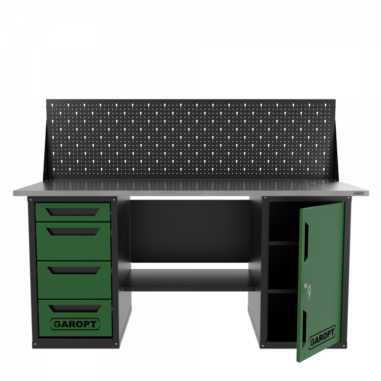 Верстак двухтумбовый дверь/4 ящиков с экраном, зеленый 1800*700 Garopt, GT1800DY4PP.green