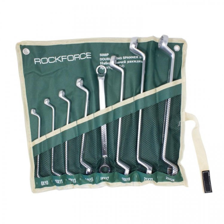 Ключи накидные отогнутые на 75град., набор 8пр. (6х7, 8х9, 10х11, 12х13, 14х15, 16х17, 18х19, 20х22мм)