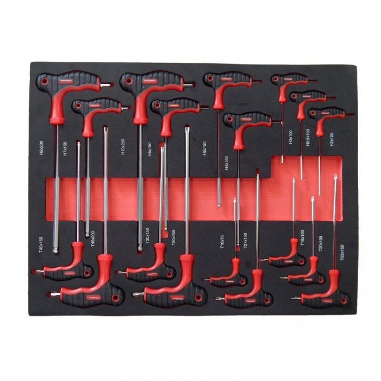 Набор ключей Т-образных TORX/6-гранныхс шаром,18пр.(Н:2,2.5,3х100;4,5,6,7х150;8,10х200мм;Т:10х75;15,20х100, 25,27,30,40х150;45,50х200мм)в ложементе