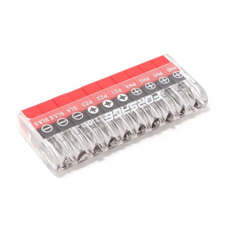 Набор бит в пластиковом футляре типа ''магазин''10пр.,1/4''(PH.0.1.2.3, PZ, 1.2.3., SL 4.5, 5. 6.5 - 25мм)