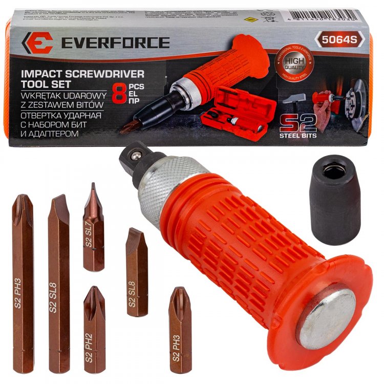 Отвертка ударная с набором бит и адаптером 8пр. Отвертка ударная с набором бит и адаптером 8пр.