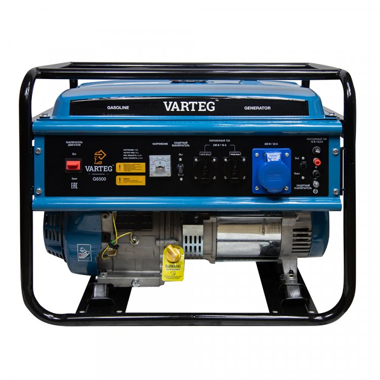 Бензиновый генератор Varteg G6500 - Бензиновый генератор Varteg G6500 (6.0 кВт / 6.5 кВт; 4Т двигатель 190F 420 куб.см 15 л.с.; алюминий; 2*230В/16А + 1*230В/32А + 12В/5А; ручной старт; стрелочный вольтметр; бак 25л) (арт. 6211) Бензиновый генератор Varteg G6500 - Бензиновый генератор Varteg G6500 (6.0 кВт / 6.5 кВт; 4Т двигатель 190F 420 куб.см 15 л.с.; алюминий; 2*230В/16А + 1*230В/32А + 12В/5А; ручной старт; стрелочный вольтметр; бак 25л) (арт. 6211)