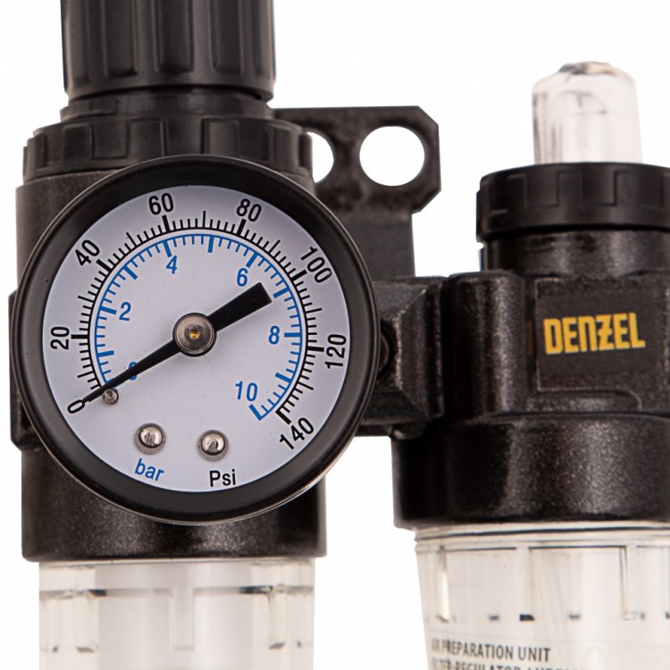 Блок подготовки воздуха регулятор-фильтр-лубрикатор FLR1500, 10 бар, 1500 л/мин, 1/4"// Denzel Блок подготовки воздуха регулятор-фильтр-лубрикатор FLR1500, 10 бар, 1500 л/мин, 1/4"// Denzel