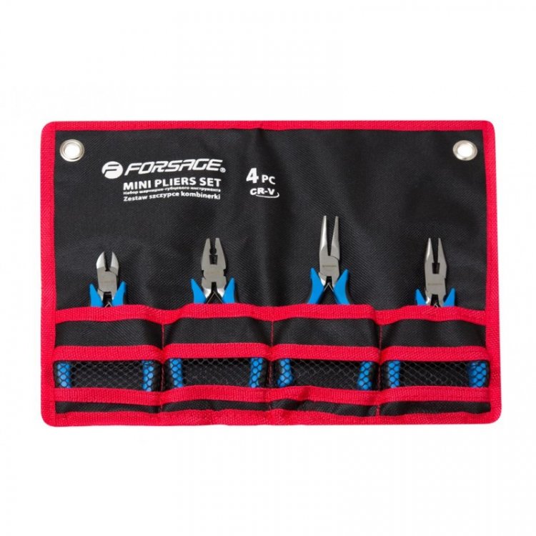 Набор шарнирно-губцевого инструмента мини 4пр. 5"-125мм(бокорезы, плоскогубцы, утконосы прямые/изогнутые), на полотне