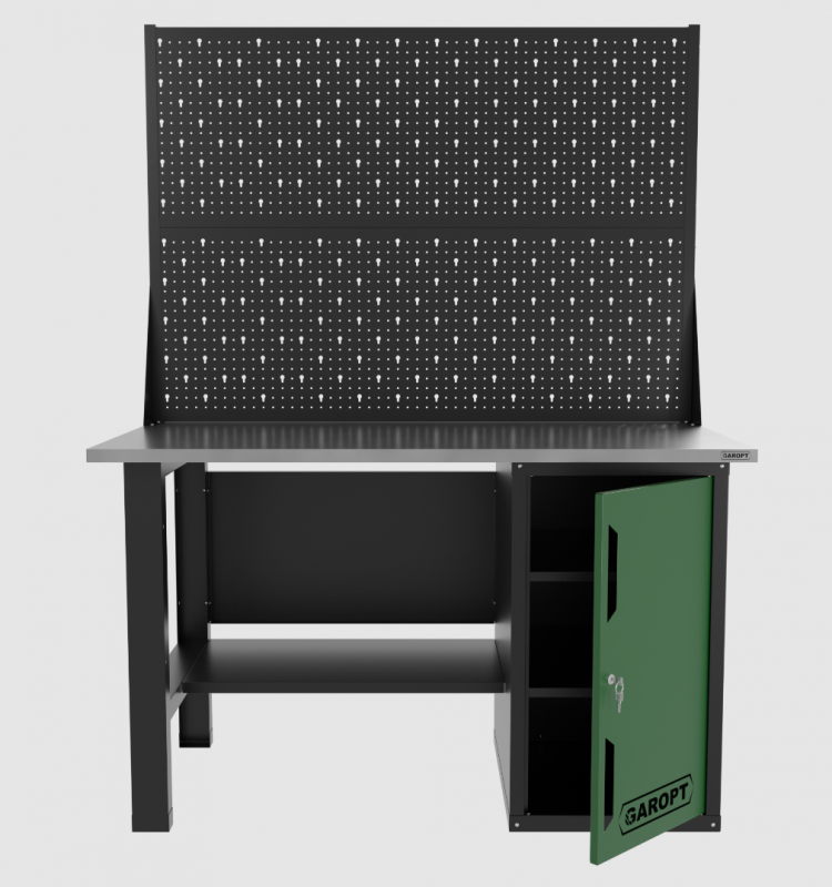 Верстак однотумбовый с двумя экранами 1400*700 GAROPT зеленый, GT1400STDPP2.green