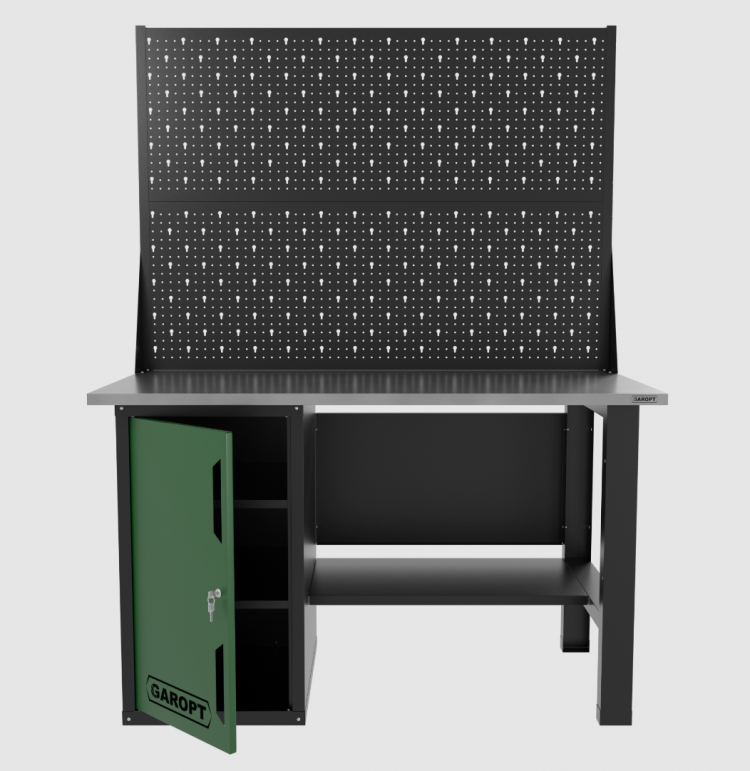 Верстак однотумбовый с двумя экранами 1400*700 GAROPT зеленый, GT1400STDPP2.green
