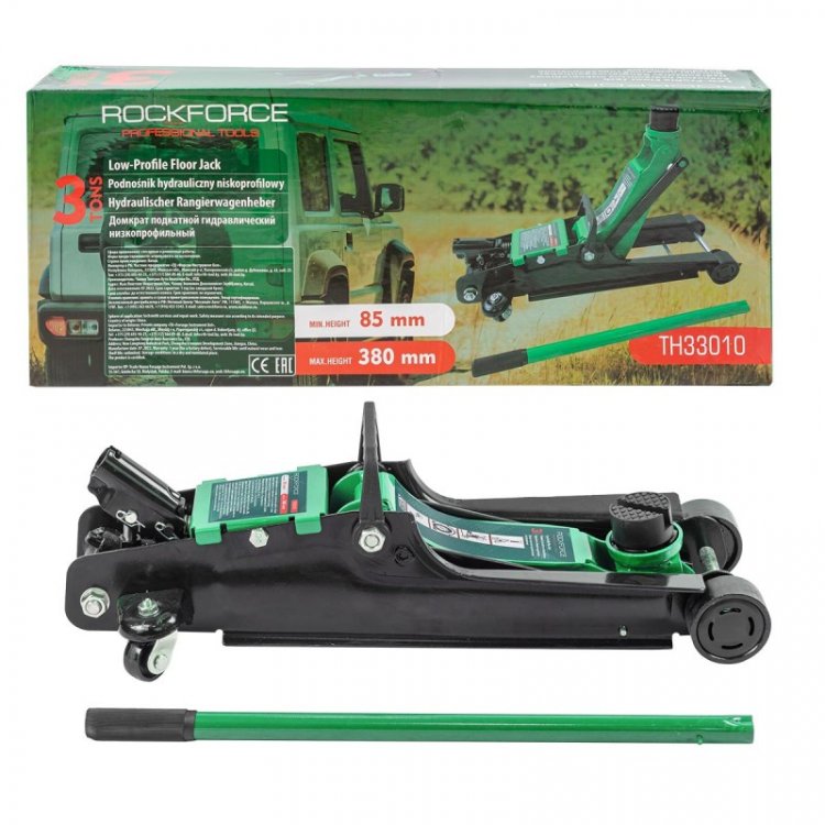 Домкрат подкатной гидравлический 3т низкопрофильный (h min 85мм, h max 380мм) Домкрат подкатной гидравлический 3т низкопрофильный (h min 85мм, h max 380мм)