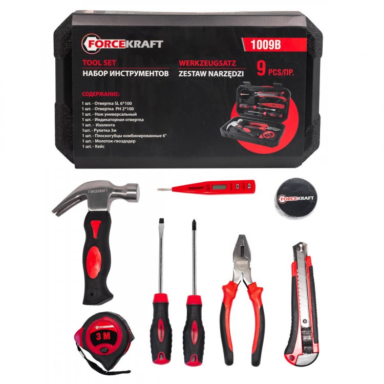 Набор инструментов 9пр.(отвертки:SL6мм,РН2,нож,индикатор.-я отвертка,изолента,рулетка 3м,плоскогубцы,молоток) Набор инструментов 9пр.(отвертки:SL6мм,РН2,нож,индикатор.-я отвертка,изолента,рулетка 3м,плоскогубцы,молоток)