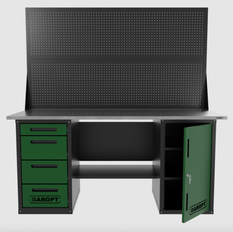 Верстак двухтумбовый дверь/4 ящиков с двумя экранами, зеленый 1800*700 Garopt, GT1800DY4PP2.green Верстак двухтумбовый дверь/4 ящиков с двумя экранами, зеленый 1800*700 Garopt, GT1800DY4PP2.green