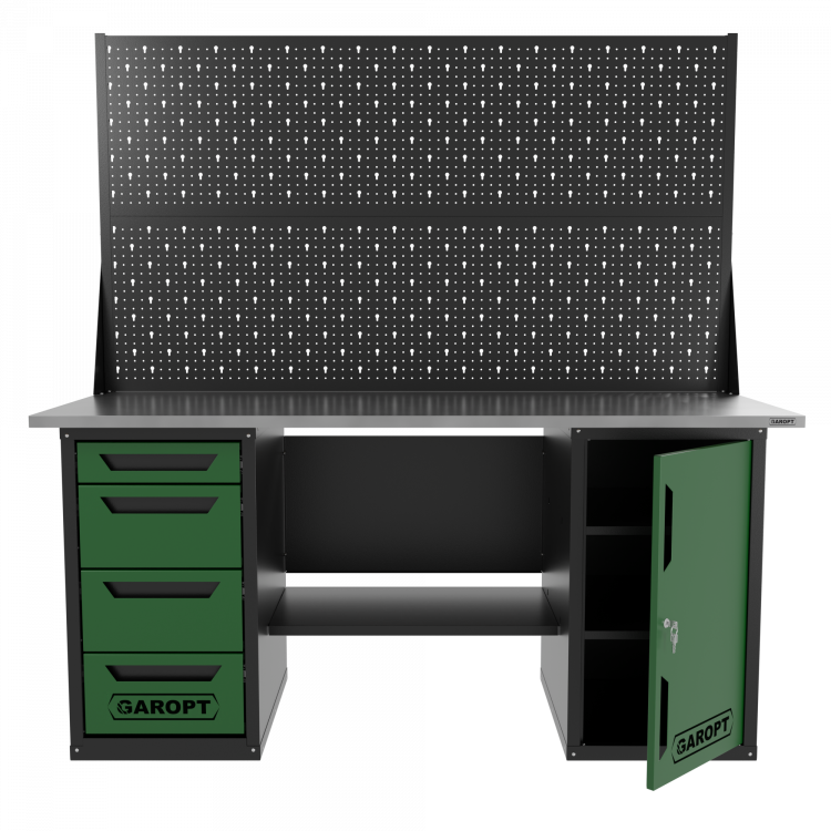 Верстак двухтумбовый дверь/4 ящиков с двумя экранами, зеленый 1800*700 Garopt, GT1800DY4PP2.green