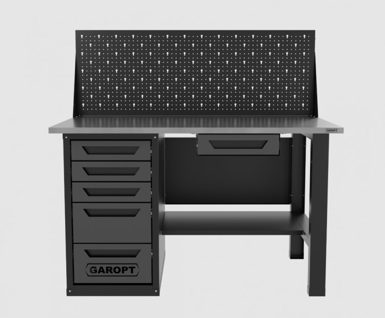 Верстак однотумбовый 5 ящиков с экраном и ящиком, серый 1400*700 Garopt, GT1400STY1Y5PP.grey