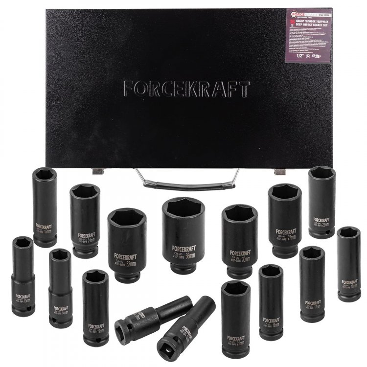 Набор головок ударных глубоких 16пр.,1/2" 6гр.(10,12-19,21,22,24,27,30,32,36мм), в металлическом кейсе Набор головок ударных глубоких 16пр.,1/2" 6гр.(10,12-19,21,22,24,27,30,32,36мм), в металлическом кейсе