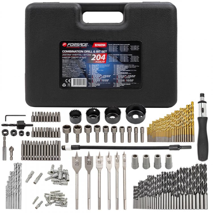 Набор сверл и бит 204пр. в раскладном кейсе