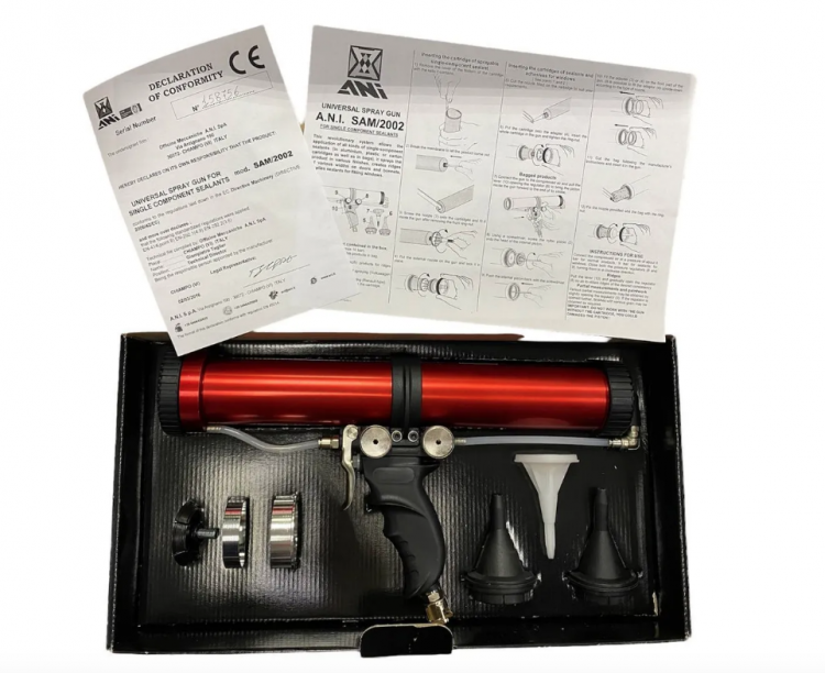Пистолет пневматический универсальный для нанесения однокомпонентных распыляемых и нераспыляемых герметиков в картриджах и тубах KIT/SAM/2002 11/A, арт. № AH095701, Ani horex