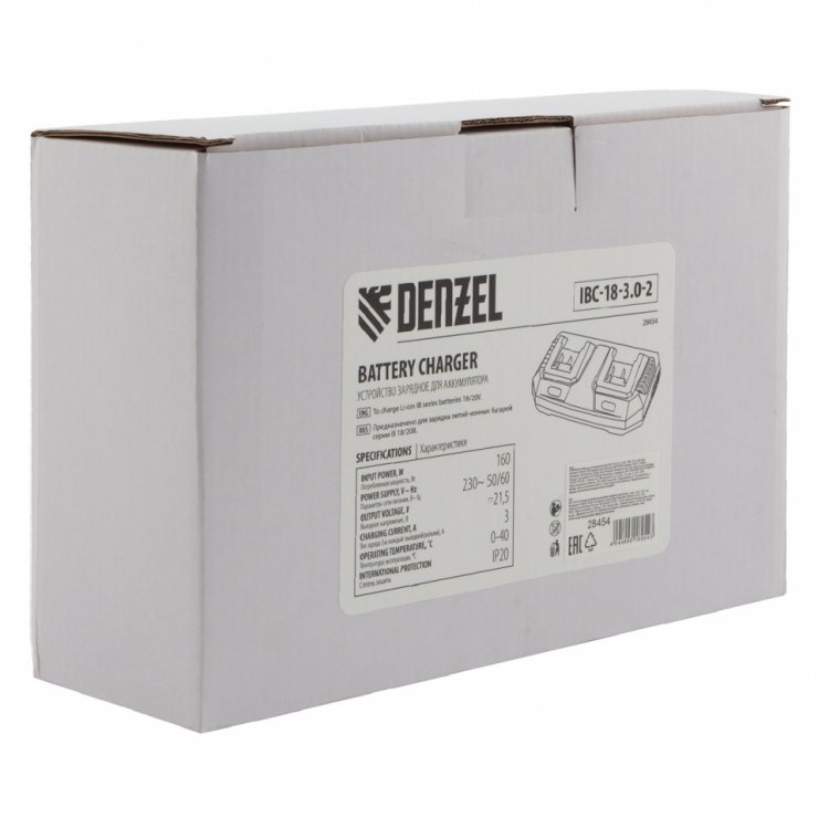 Устройство зарядное для аккумуляторов IBC-18-3.0-2, Li-Ion, 18В, 3,0 А, для двух батарей // Denzel