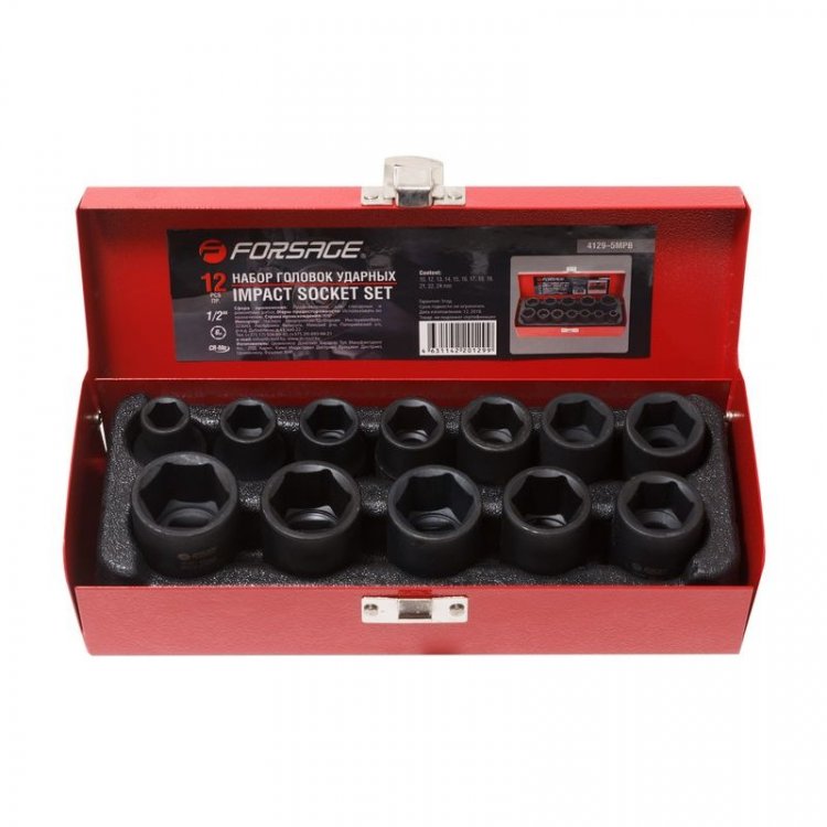 Набор головок ударных, 12пр., 1/2" 6гр.(10,12,13,14,15,16,17,18,19,21,22,24мм),в метал. кейсе Набор головок ударных, 12пр., 1/2" 6гр.(10,12,13,14,15,16,17,18,19,21,22,24мм),в метал. кейсе