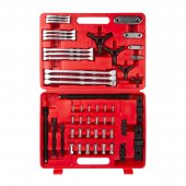 Набор съемников с тремя поворотными захватами предназначен для демонтажа внешних и внутренних подшипников. Набор съемников с тремя поворотными захватами предназначен для демонтажа внешних и внутренних подшипников.