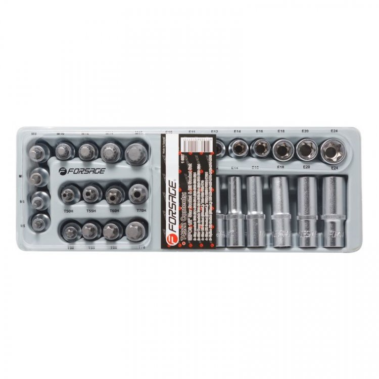 1/2" Набор головок Е-профиль и головок бит торкс 32пр. (Е10-Е24, Т50-Т70, М5-М16) в лотке 1/2" Набор головок Е-профиль и головок бит торкс 32пр. (Е10-Е24, Т50-Т70, М5-М16) в лотке